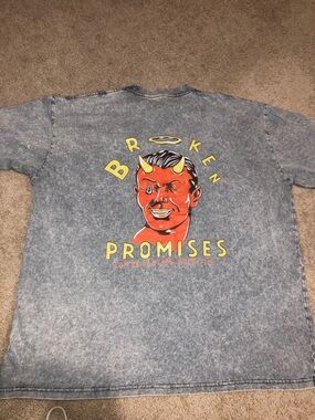 SHEIN OVERSIZED Gray Acid-Wash Short Sleeve Tee with Red Devil Graphic